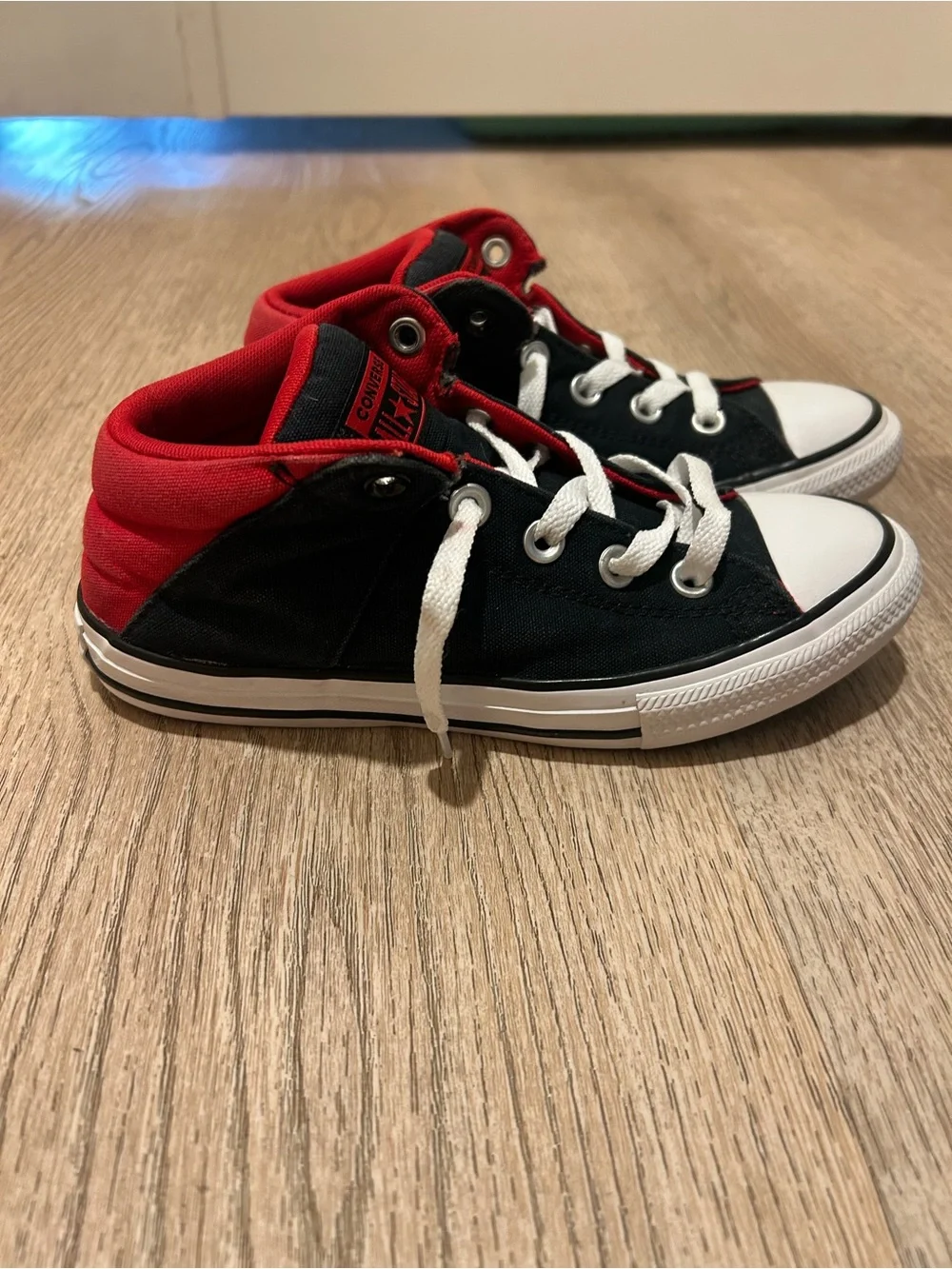 Converse Kids Black and Red High Top Sneakers